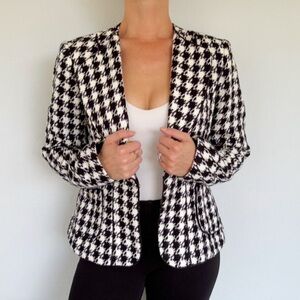 Caché black and white metallic gold houndstooth print blazer jacket size 10